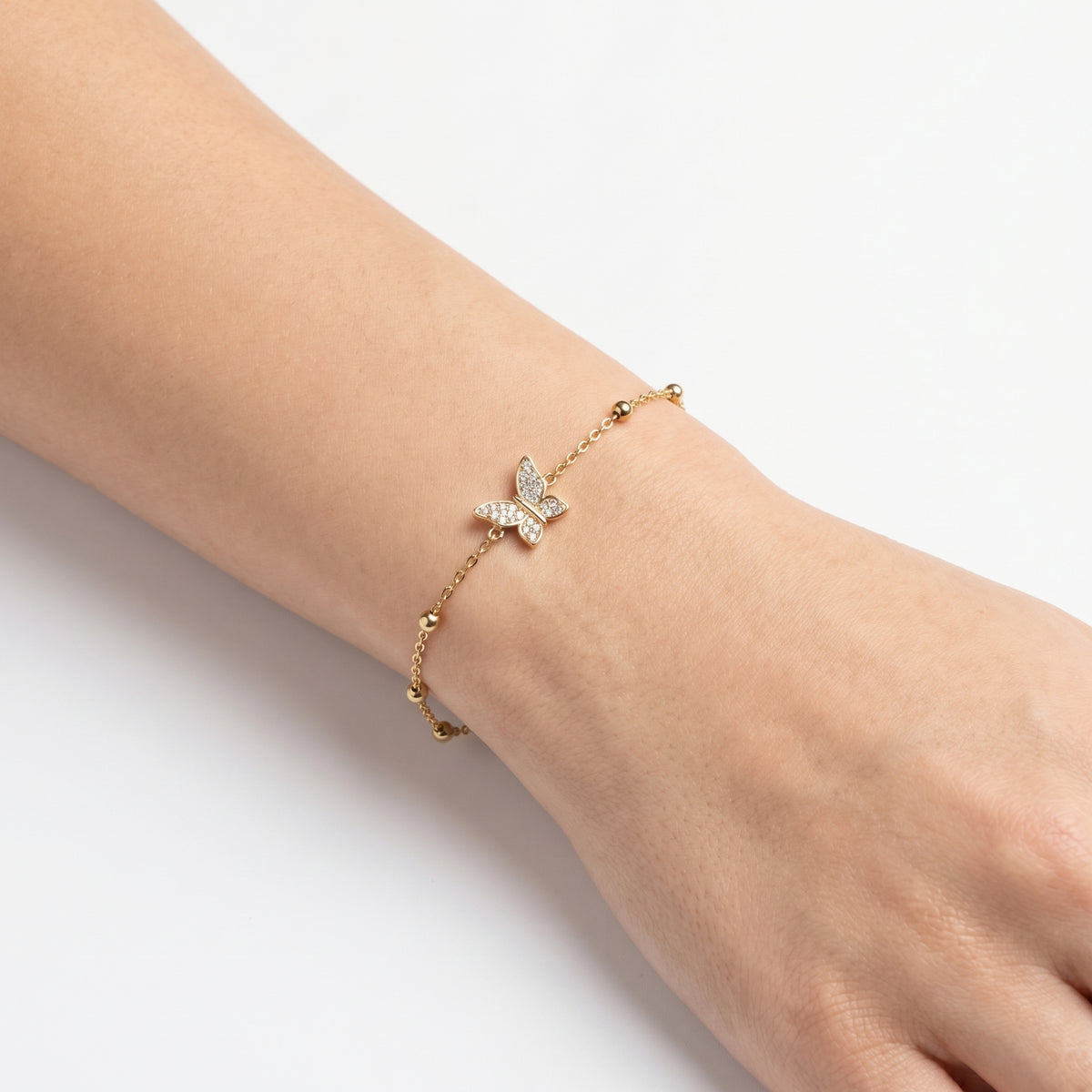Butterfly CZ Station Bracelet – Dainty Gold Fashion Bracelet