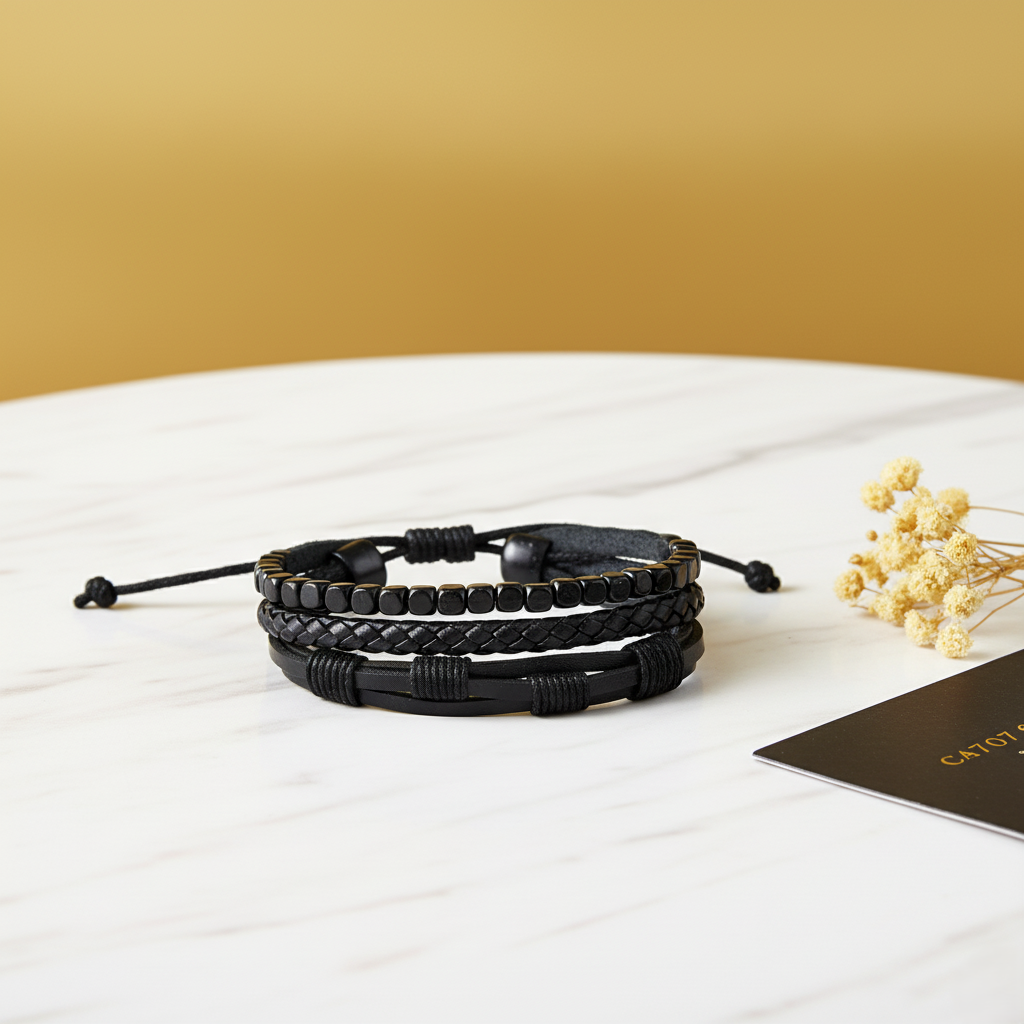 Blackout Band Pack – Leather, Beads & Matte Black – 3-in-1