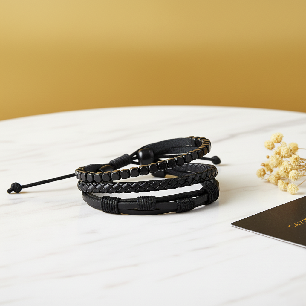 Blackout Band Pack – Leather, Beads & Matte Black – 3-in-1