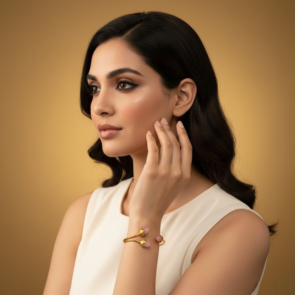 BlossomGlow Bangle – Gold-Toned –  Rose Pink