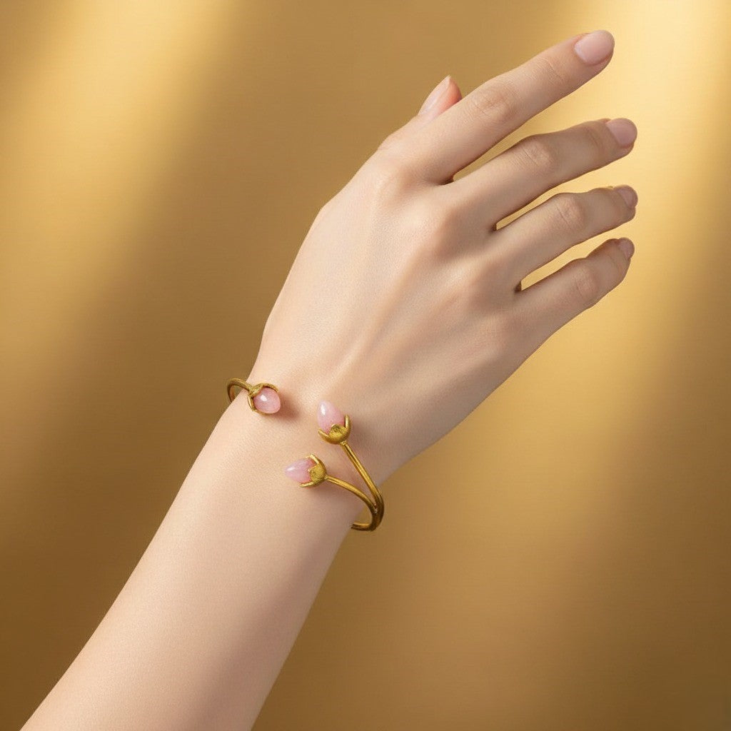 BlossomGlow Bangle – Gold-Toned –  Rose Pink