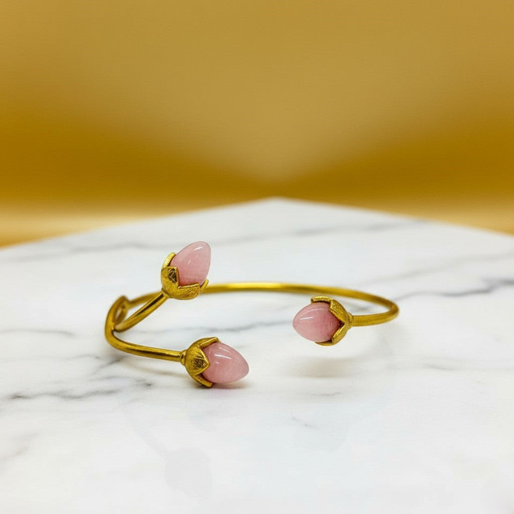 BlossomGlow Bangle – Gold-Toned –  Rose Pink