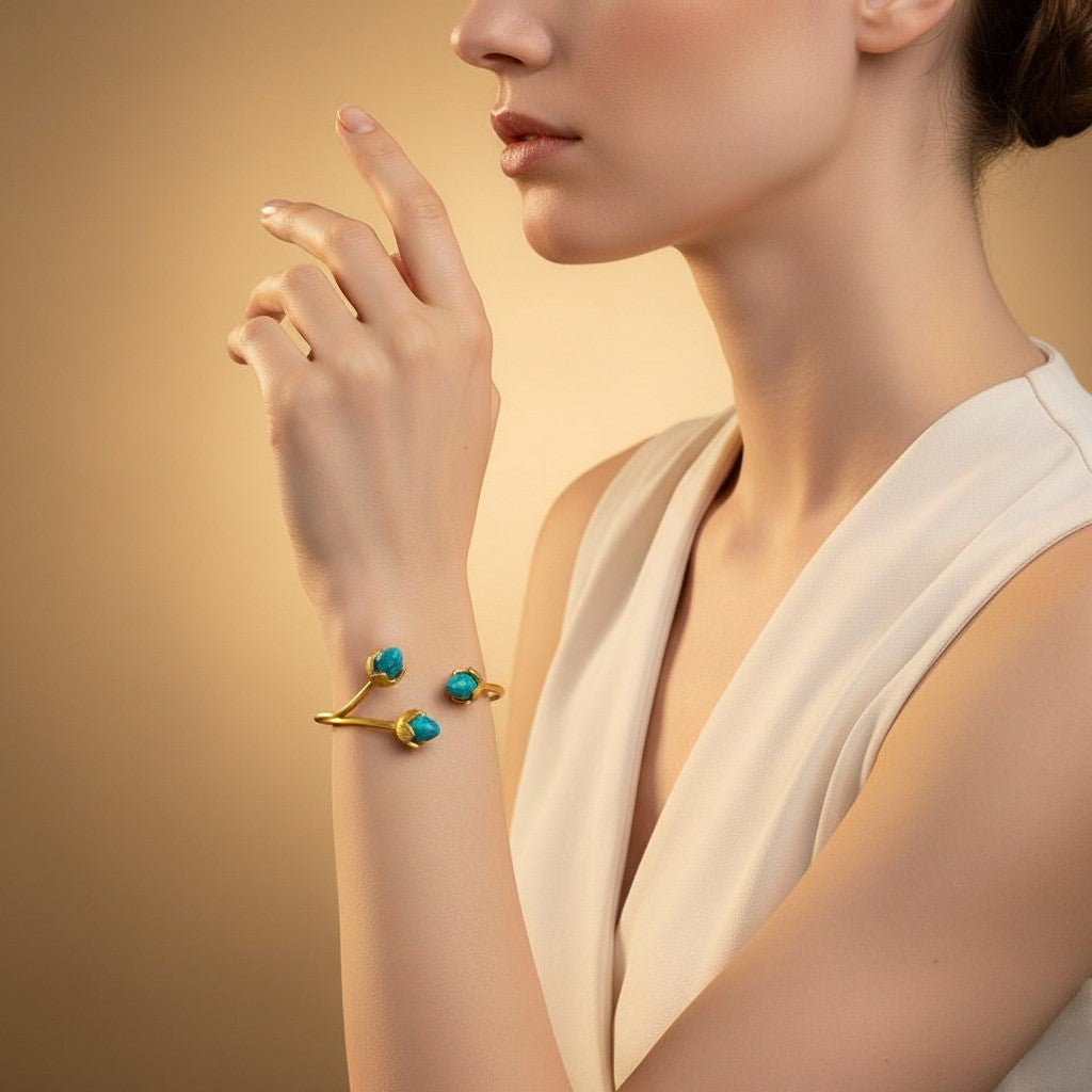 BlossomGlow Bangle – Gold-Toned –  Cyan Blue