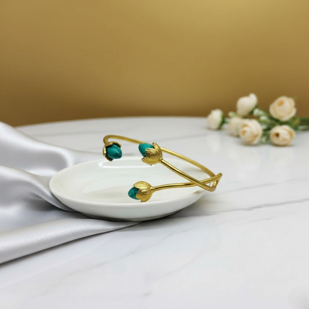 BlossomGlow Bangle – Gold-Toned –  Cyan Blue