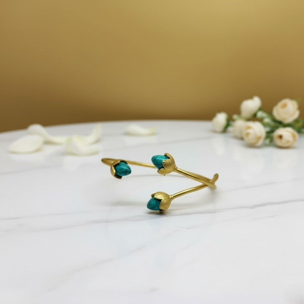 BlossomGlow Bangle – Gold-Toned –  Cyan Blue