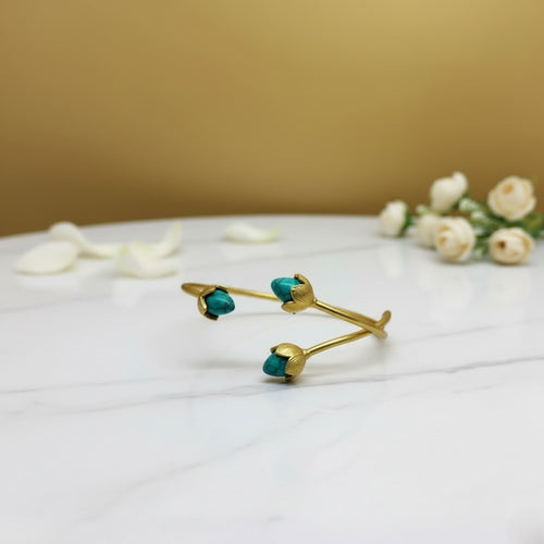 BlossomGlow Bangle – Gold-Toned –  Cyan Blue