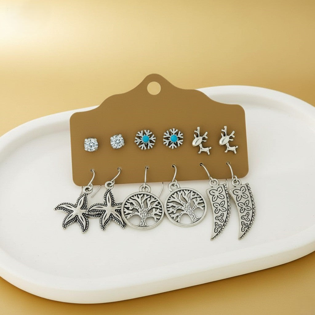 BohoCharm Trio – Ethnic Oxidised Earrings