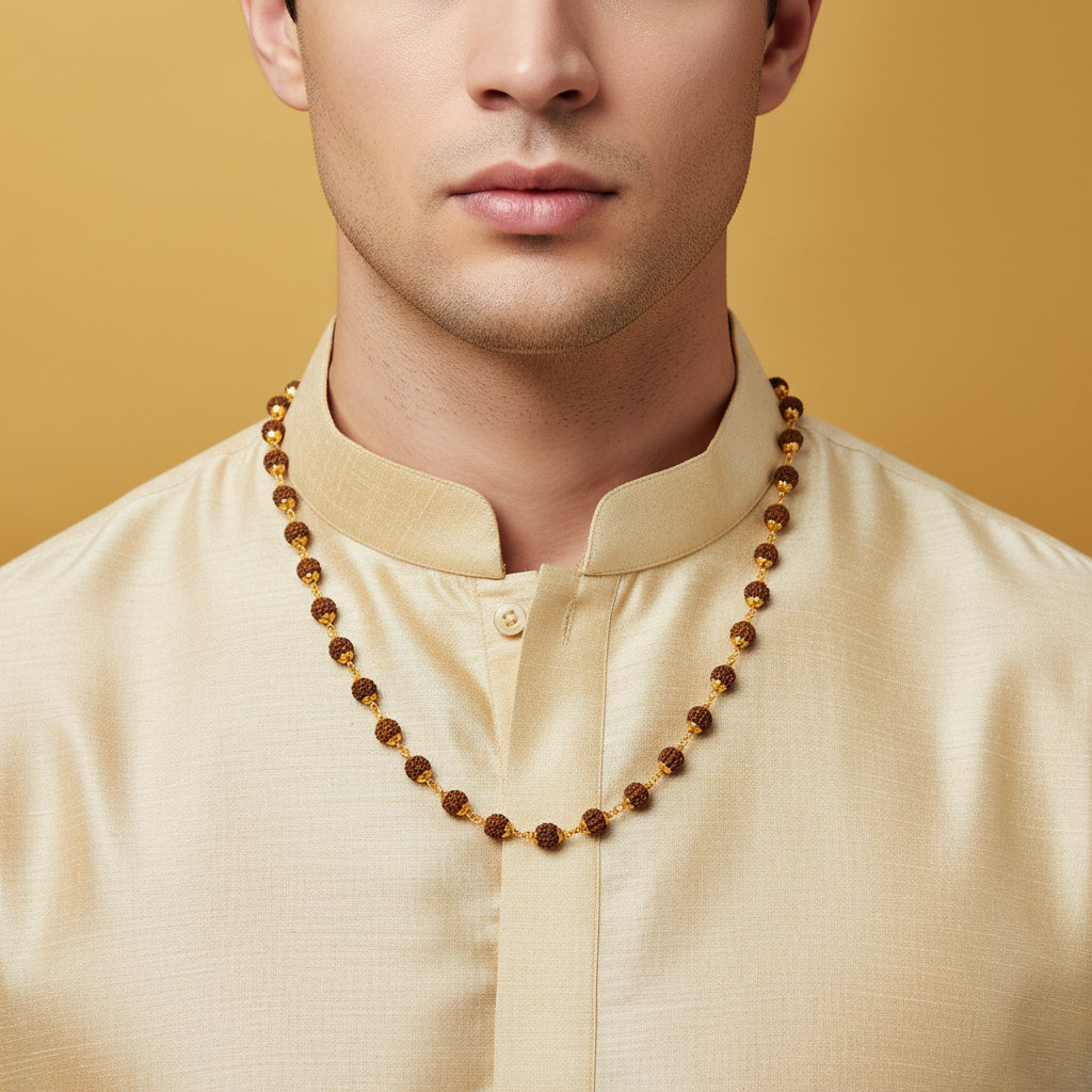 DIVINE GOLDEN RUDRA – Gold Plated Rudraksha Mala for Men
