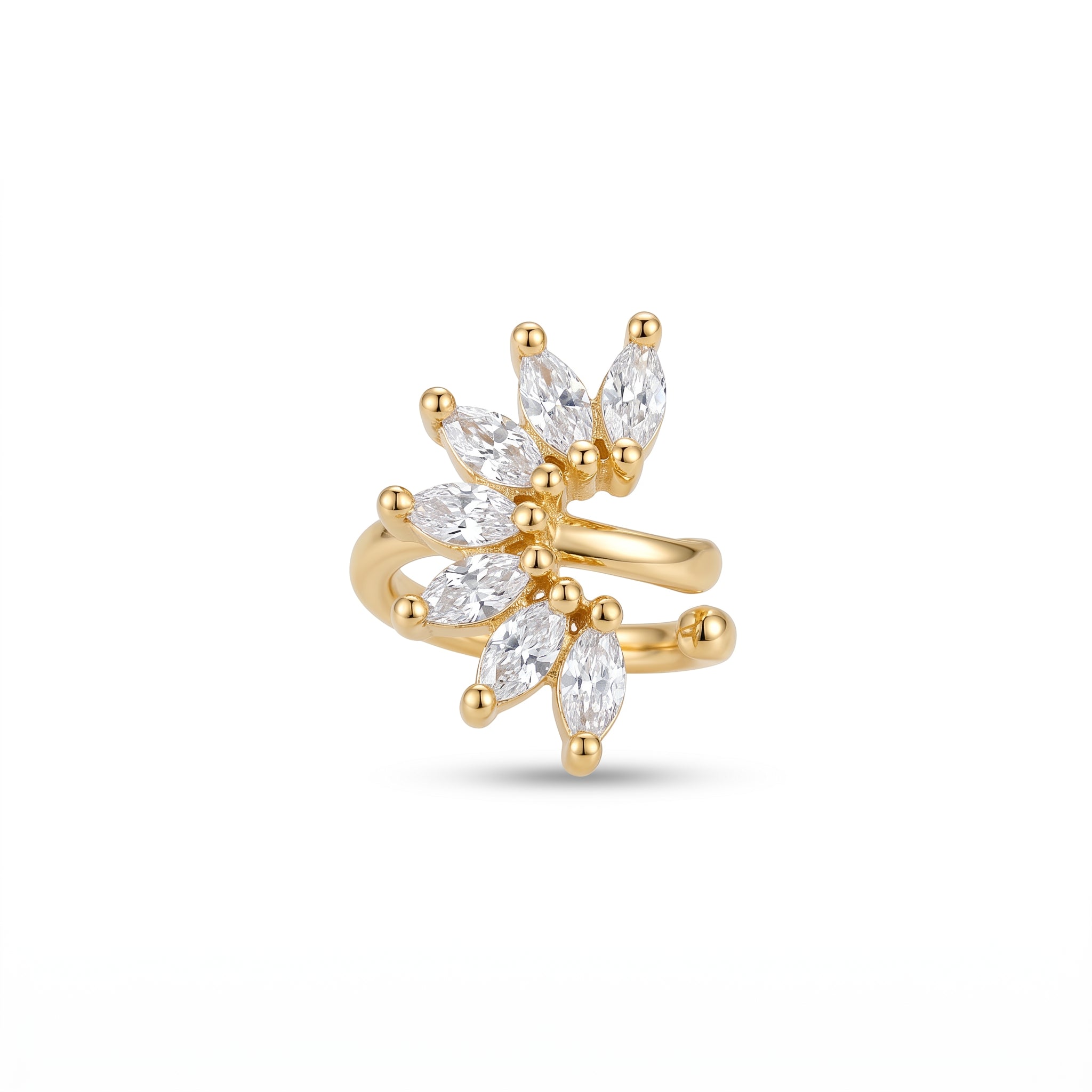 Marquise CZ Floral Bypass Ring – Open Fashion Statement Ring