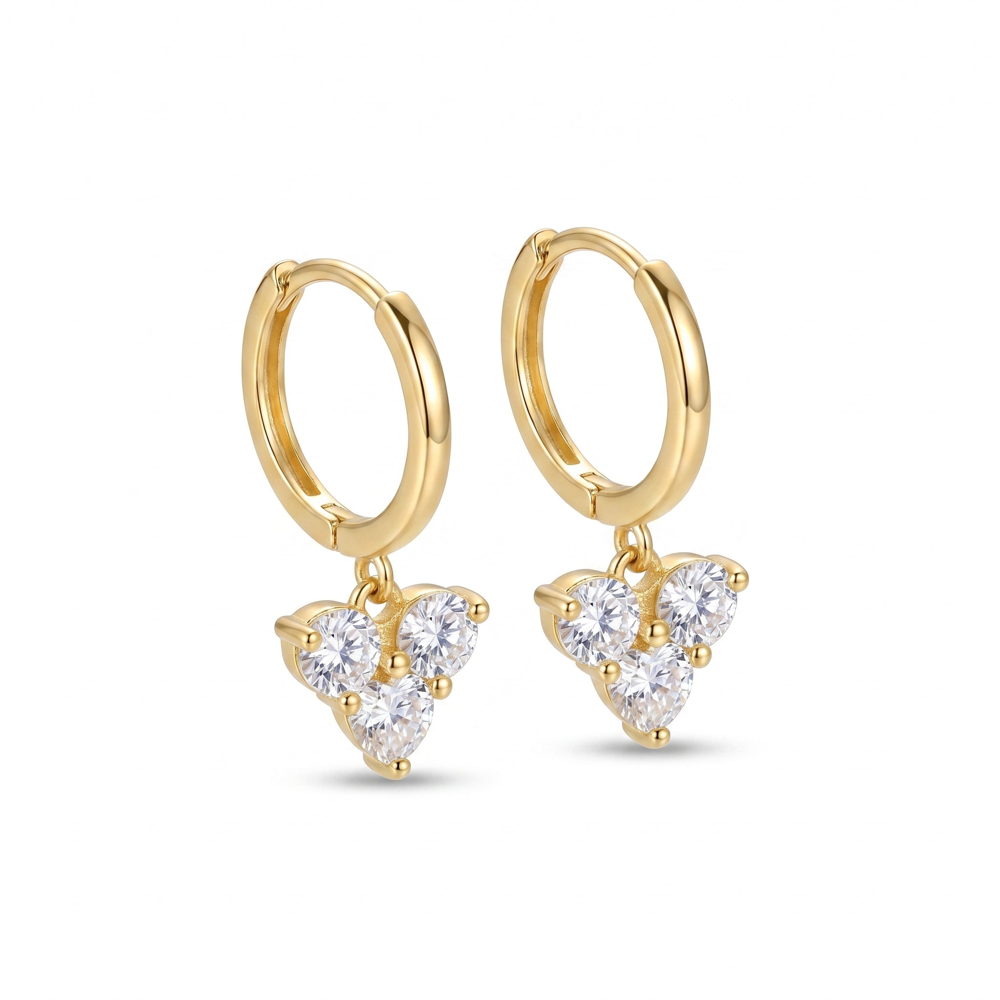 Triple CZ Cluster Huggie Earrings – Gold Fashion Drop Earrings