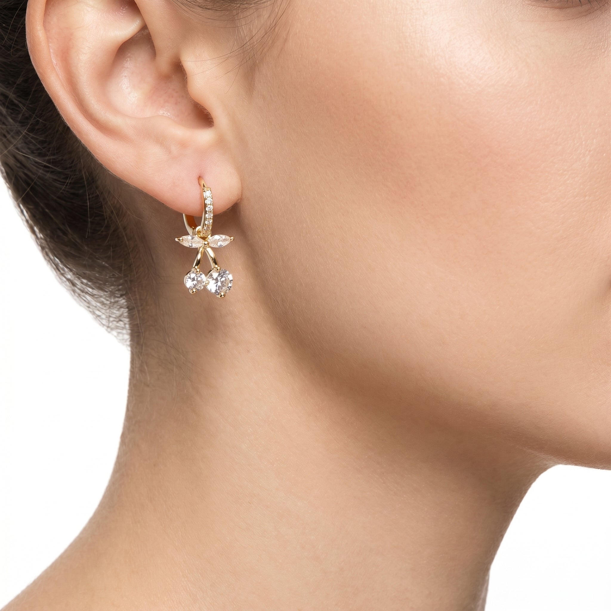 CZ Cherry Charm Huggie Earrings – Gold Playful Fashion Jewellery