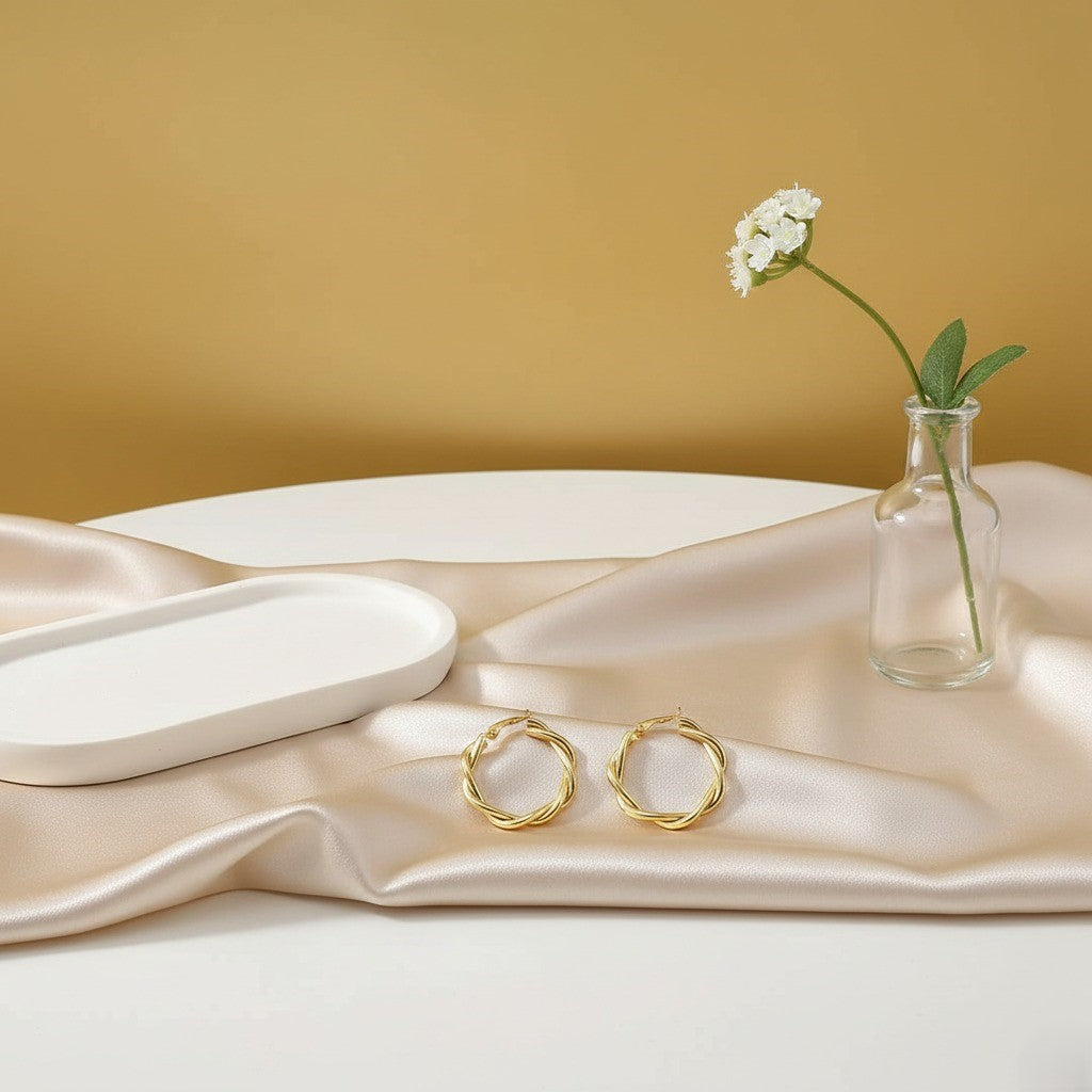 Gold Plated Twisted Hoop Earrings