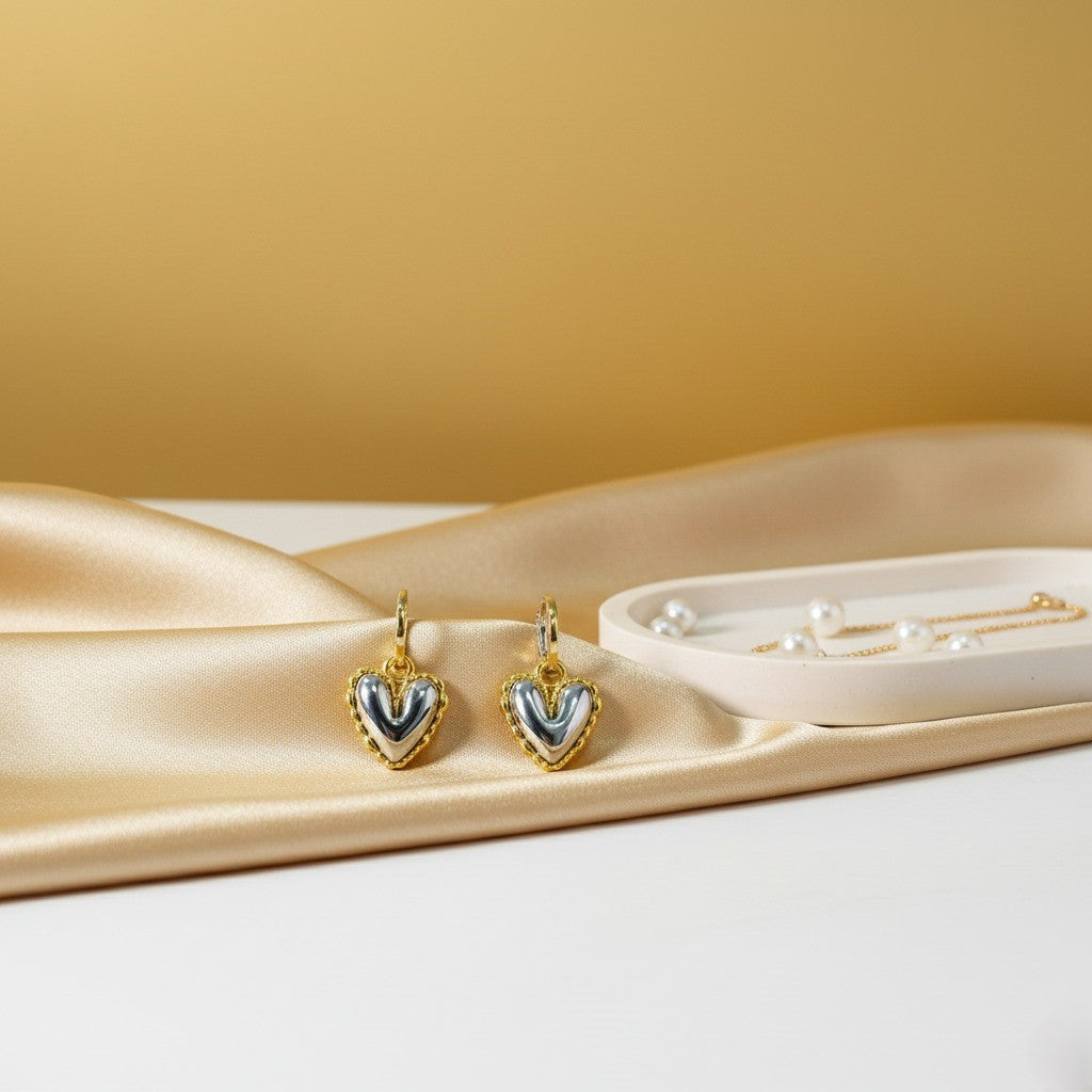 Heart Shaped Romance Gold Earrings