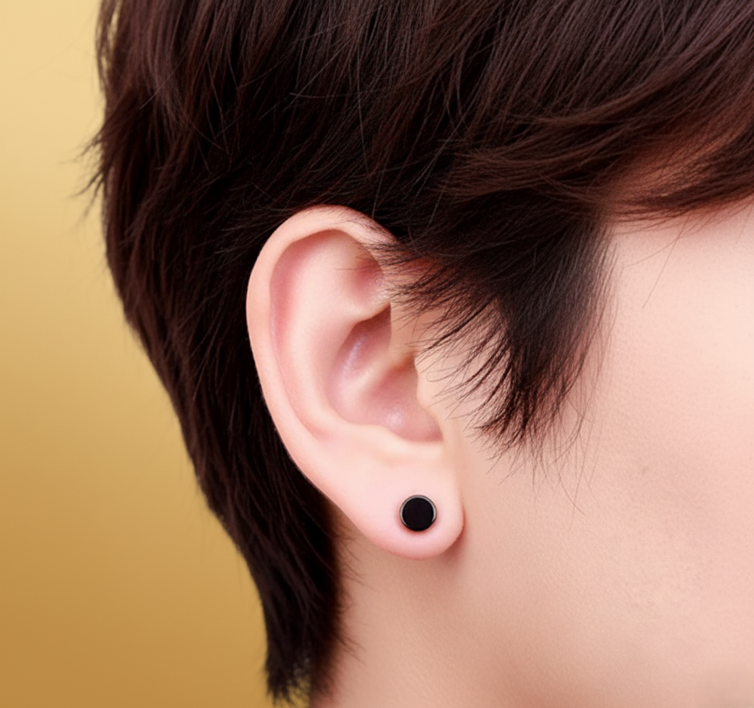 NIGHTCORE STUD – Black Stainless Steel Round Stud for Men