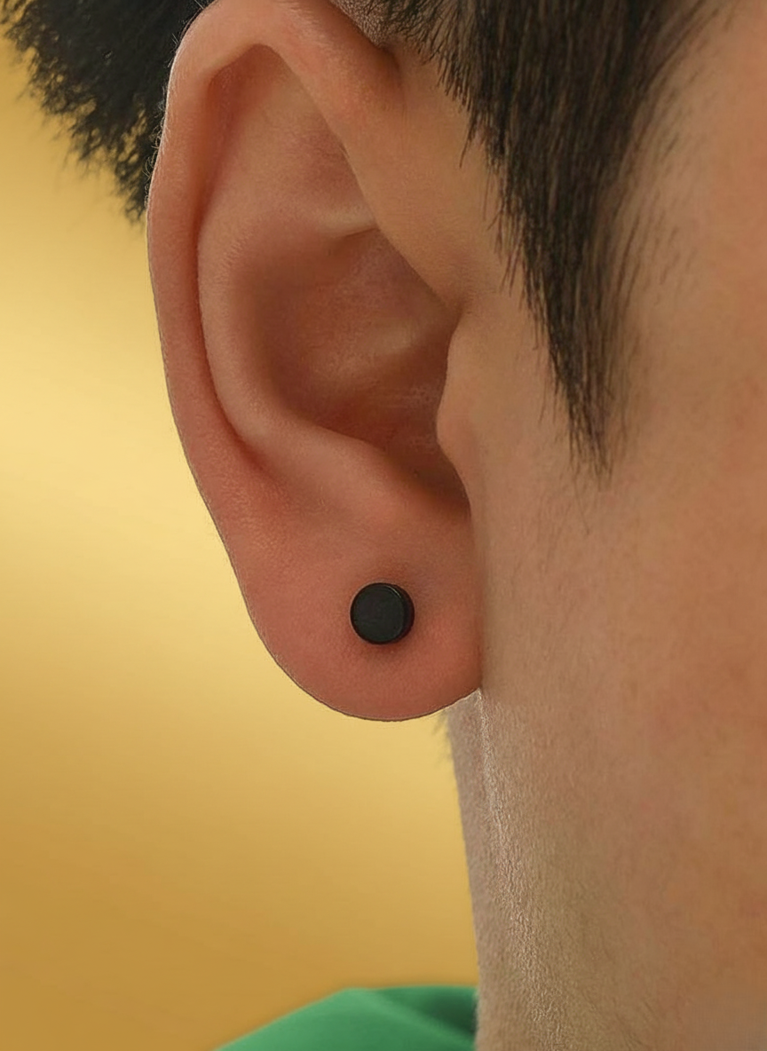 NIGHTCORE STUD – Black Stainless Steel Round Stud for Men