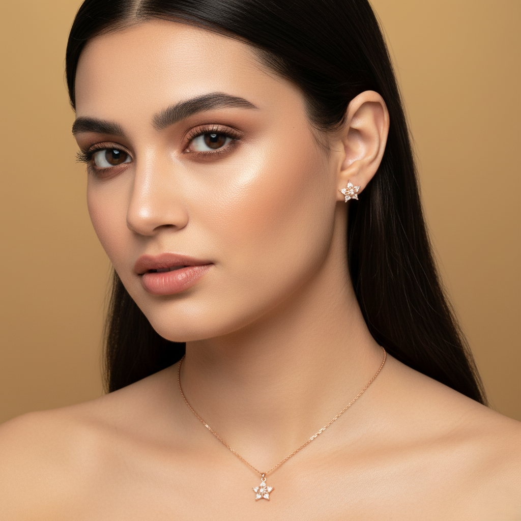 Rose Gleam Pendant With Earring Set
