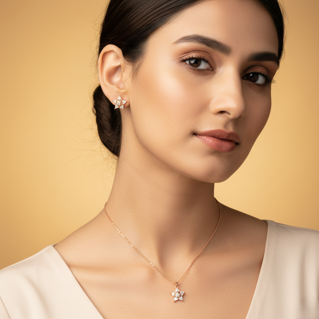 Rose Gleam Pendant With Earring Set